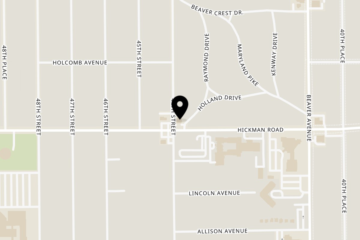 Map showing the location of Flying Mango on 4345 Hickman Rd in Des Moines